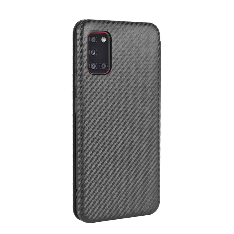 Carbon Fiber Skin Leather Auto-absorbed Shell for Samsung Galaxy A31 - Black