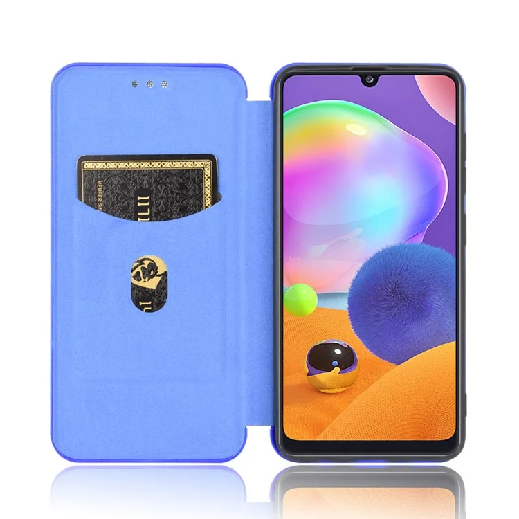 Shell in Pelle in Pelle in Fibra di Carbonio Per Samsung Galaxy A31 - Blu