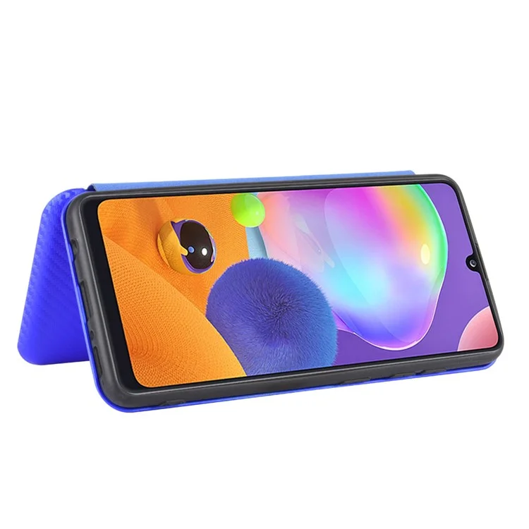 Shell in Pelle in Pelle in Fibra di Carbonio Per Samsung Galaxy A31 - Blu