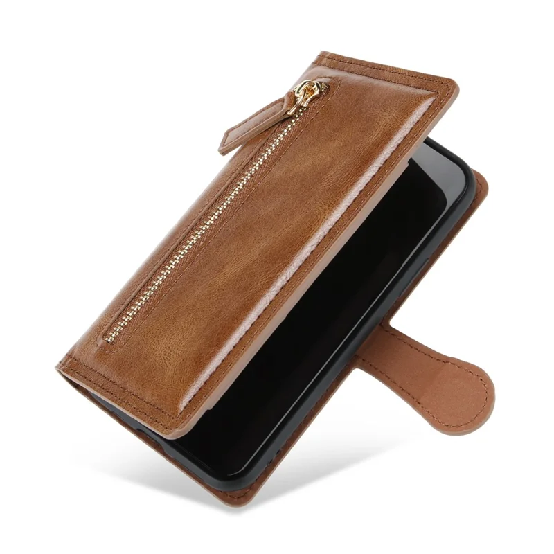 جراب جلد بمحفظة وجيوب بسحّاب للهاتف Samsung Galaxy A51 SM-A515 - بني