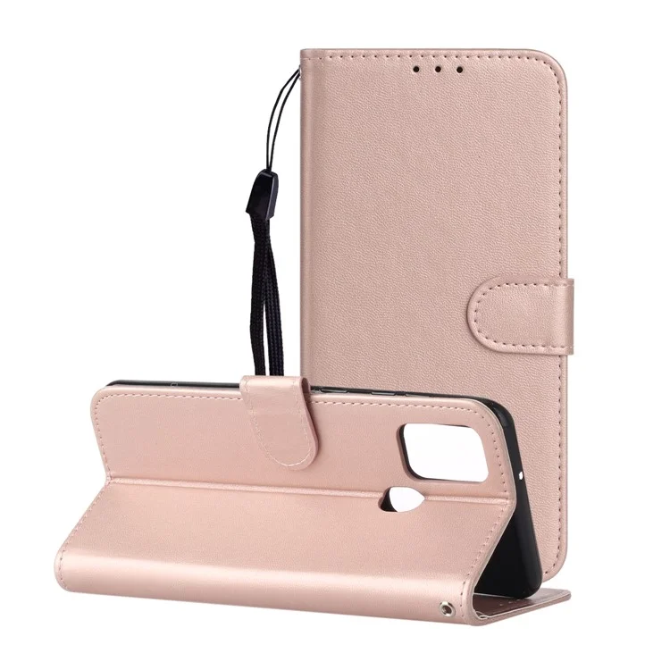Solid Color Leather with Wallet Cover for Samsung Galaxy A21s - Rose Gold