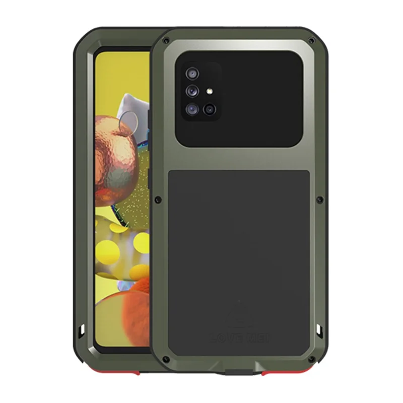 LOVE MEI Shockproof Dropproof Dustproof Metal + Silicone + Tempered Glass Phone Case for Samsung Galaxy A71 5G SM-A716 - Green