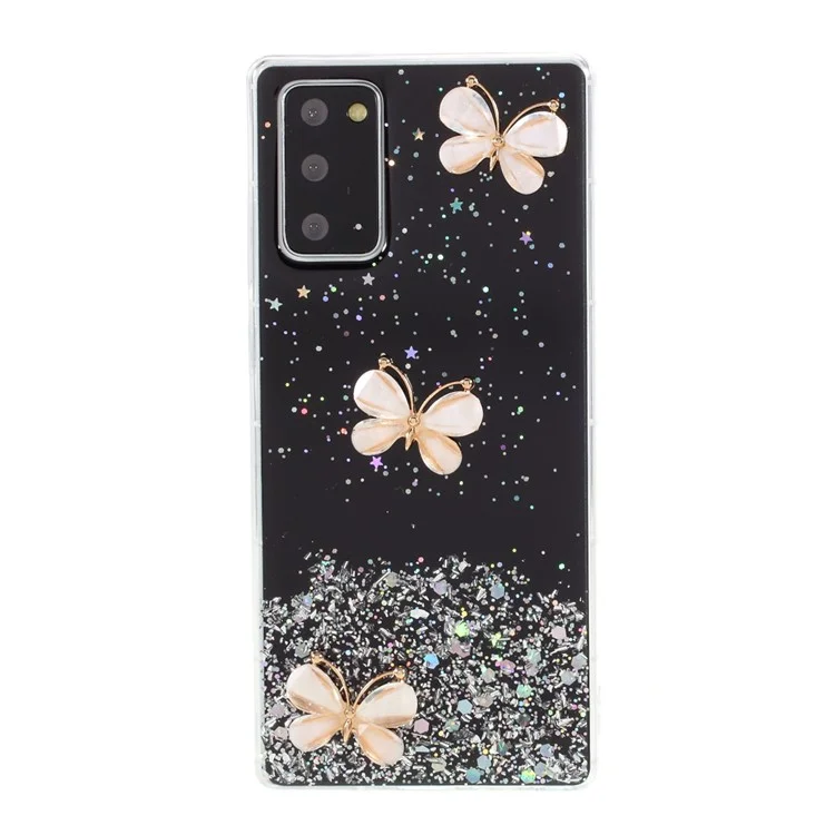 3d Butterfly Rhinestone Decor Epoxy TPU Case Para Samsung Galaxy Note20 Ultra/Note20 Ultra 5G - Preto