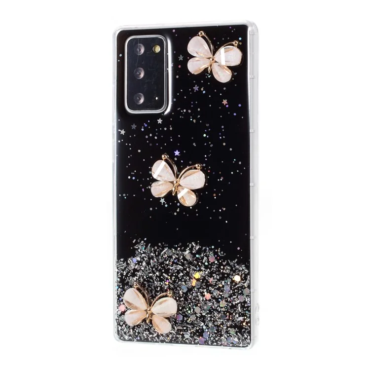 3d Butterfly Rhinestone Decor Epoxy TPU Case Para Samsung Galaxy Note20 Ultra/Note20 Ultra 5G - Preto