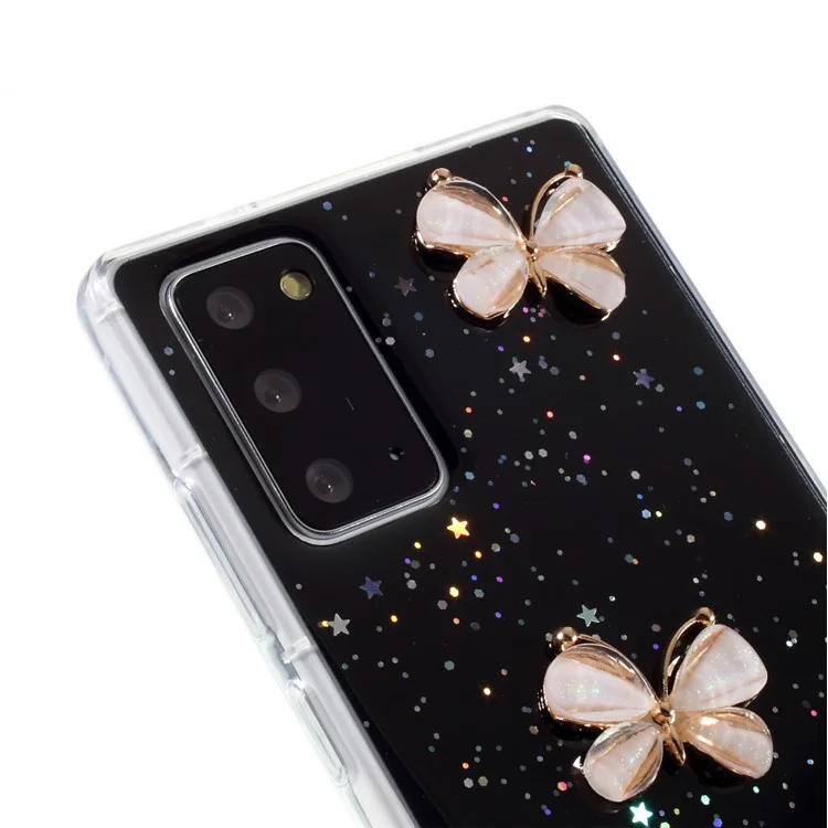 3d Butterfly Rhinestone Decor Epoxy TPU Case Para Samsung Galaxy Note20 Ultra/Note20 Ultra 5G - Preto