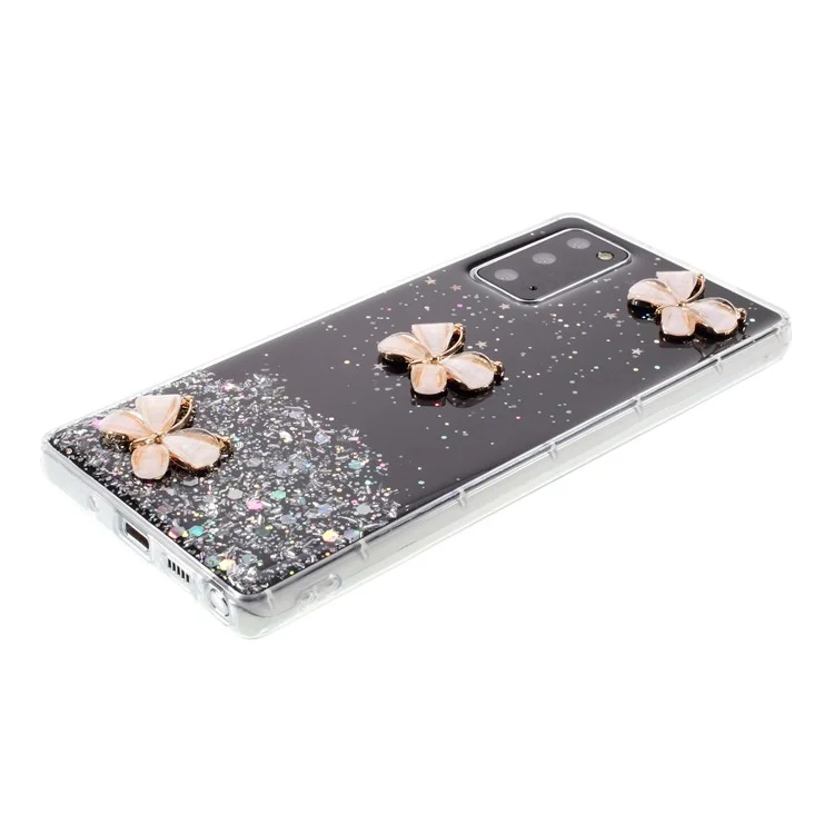3d Butterfly Rhinestone Decor Epoxy TPU Case Para Samsung Galaxy Note20 Ultra/Note20 Ultra 5G - Preto