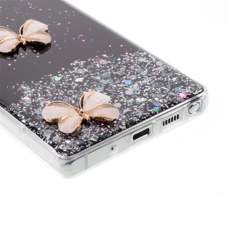 3d Butterfly Rhinestone Decor Epoxy TPU Case Para Samsung Galaxy Note20 Ultra/Note20 Ultra 5G - Preto
