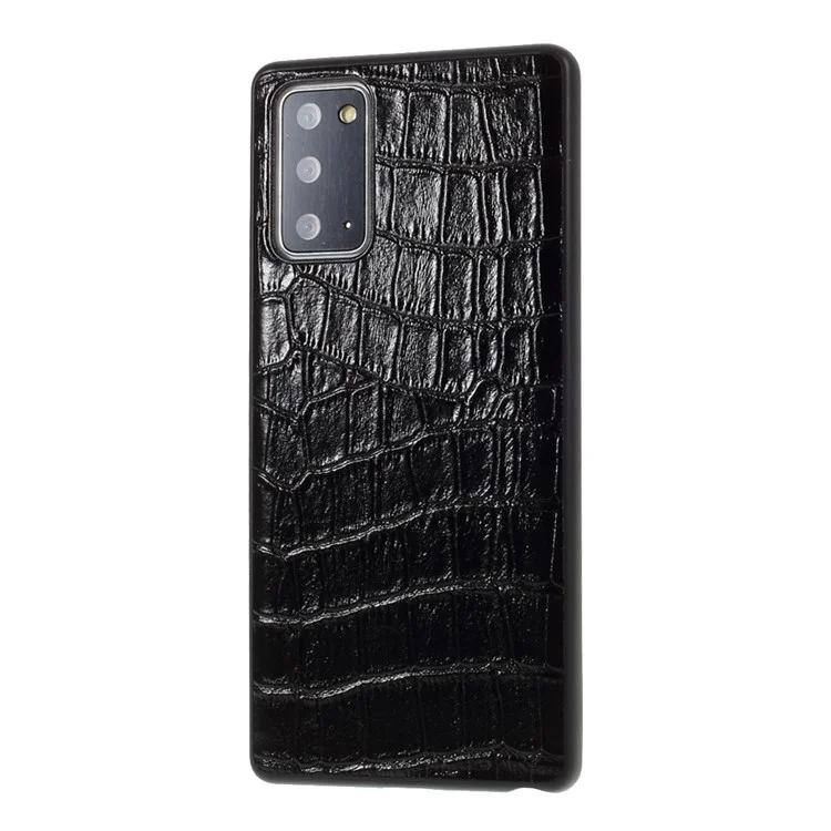 Crocodile Skin Top Layer Cowhide Leather Coated TPU Case for Samsung Galaxy Note20 4G/5G - Black