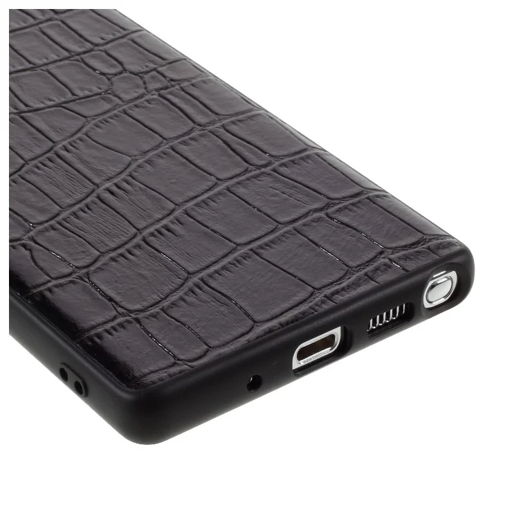 Crocodile Skin Top Layer Cowhide Leather Coated TPU Case for Samsung Galaxy Note20 4G/5G - Black