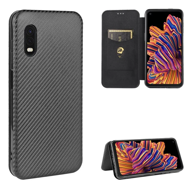Capa de Couro com Textura de Fibra de Carbono Auto-absorvente para Samsung Galaxy Xcover Pro - Preto