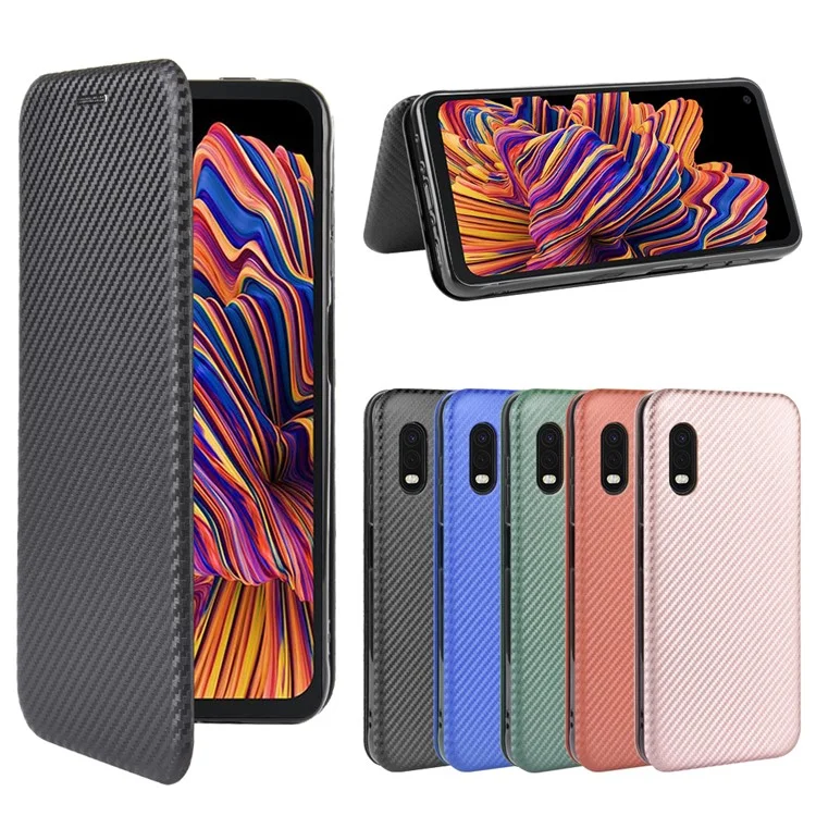 Capa de Couro com Textura de Fibra de Carbono Auto-absorvente para Samsung Galaxy Xcover Pro - Preto