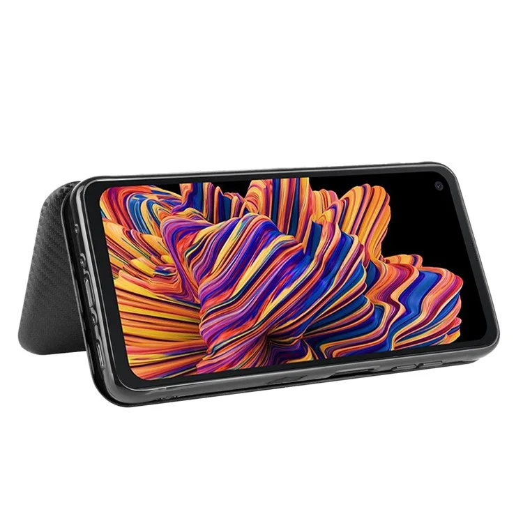 Capa de Couro com Textura de Fibra de Carbono Auto-absorvente para Samsung Galaxy Xcover Pro - Preto