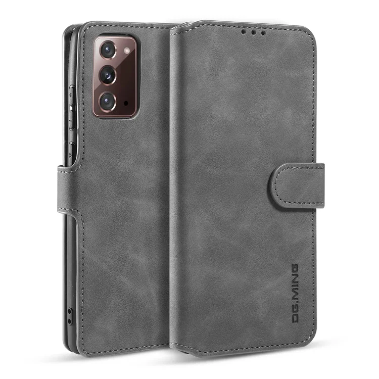 Dg. Ming Vintage PU Leather Wallet Stand Case Per Samsung Galaxy Note20 4G/5G - Grigio