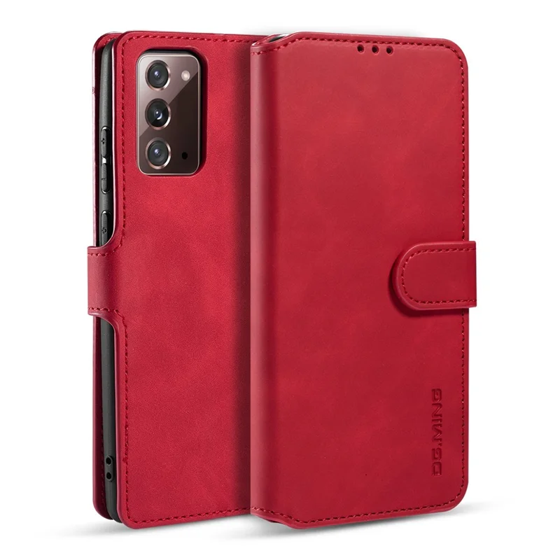DG.MING Vintage PU Leather Wallet Stand Case for Samsung Galaxy Note20 4G/5G - Red