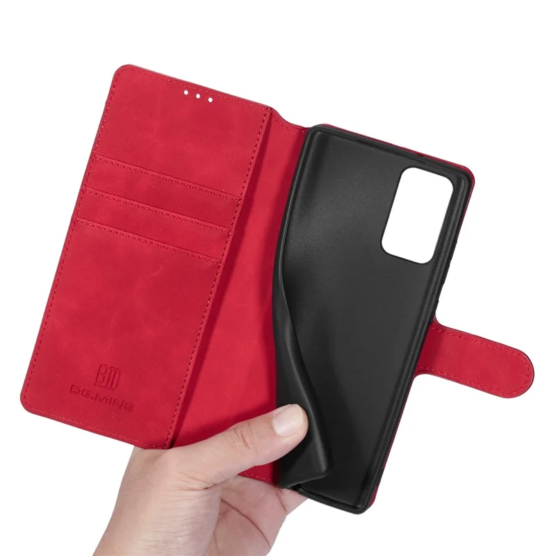 DG.MING Vintage PU Leather Wallet Stand Case for Samsung Galaxy Note20 4G/5G - Red