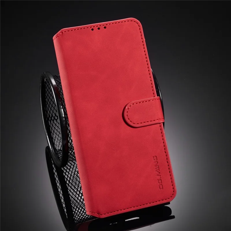 DG.MING Vintage PU Leather Wallet Stand Case for Samsung Galaxy Note20 4G/5G - Red