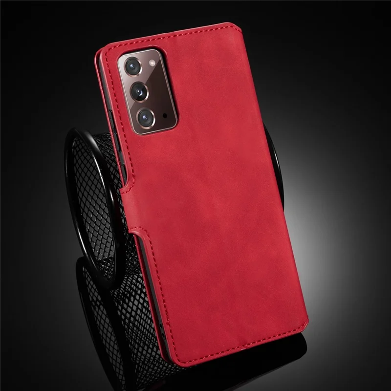 DG.MING Vintage PU Leather Wallet Stand Case for Samsung Galaxy Note20 4G/5G - Red