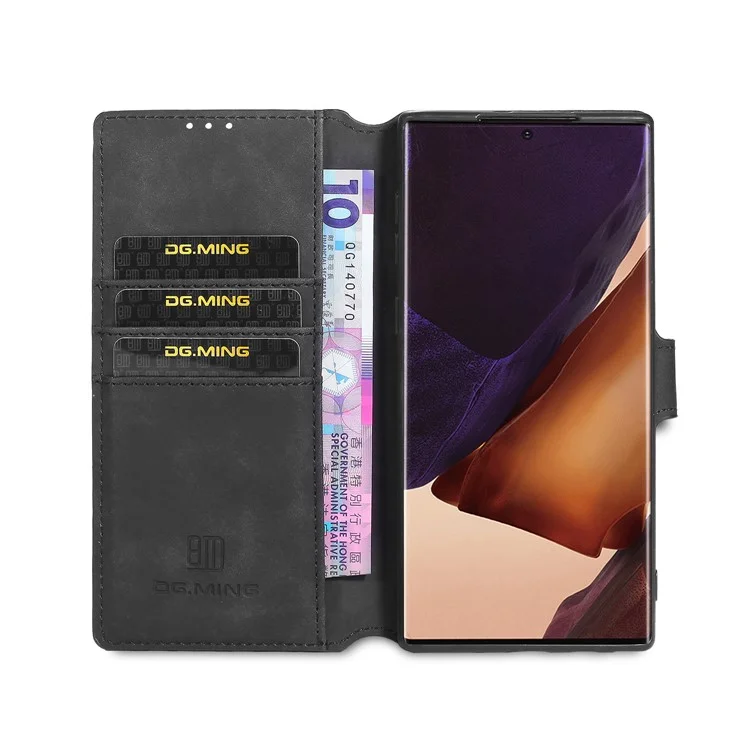 Дг. Ming Retro Leather Wallet Cover Для Samsung Galaxy Note20 Ultra/Note20 Ultra 5G - Черный