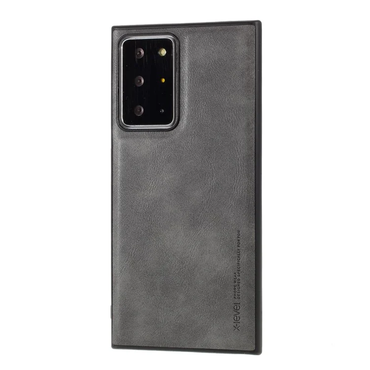 X-LEVEL Vintage Style PU Leather Coated TPU Shell Cover for Samsung Galaxy Note20 Ultra/Note20 Ultra 5G - Grey