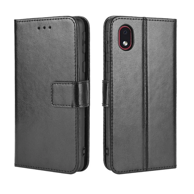 Crazy Horse Texture Wallet Stand Leather Phone Case for Samsung Galaxy A01 Core/M01 Core - Black