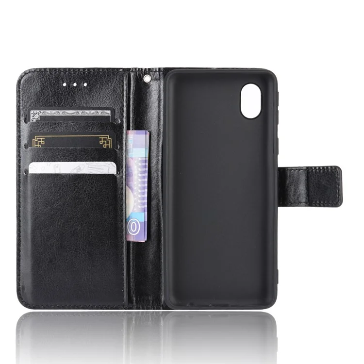 Crazy Horse Texture Wallet Stand Leather Phone Case for Samsung Galaxy A01 Core/M01 Core - Black