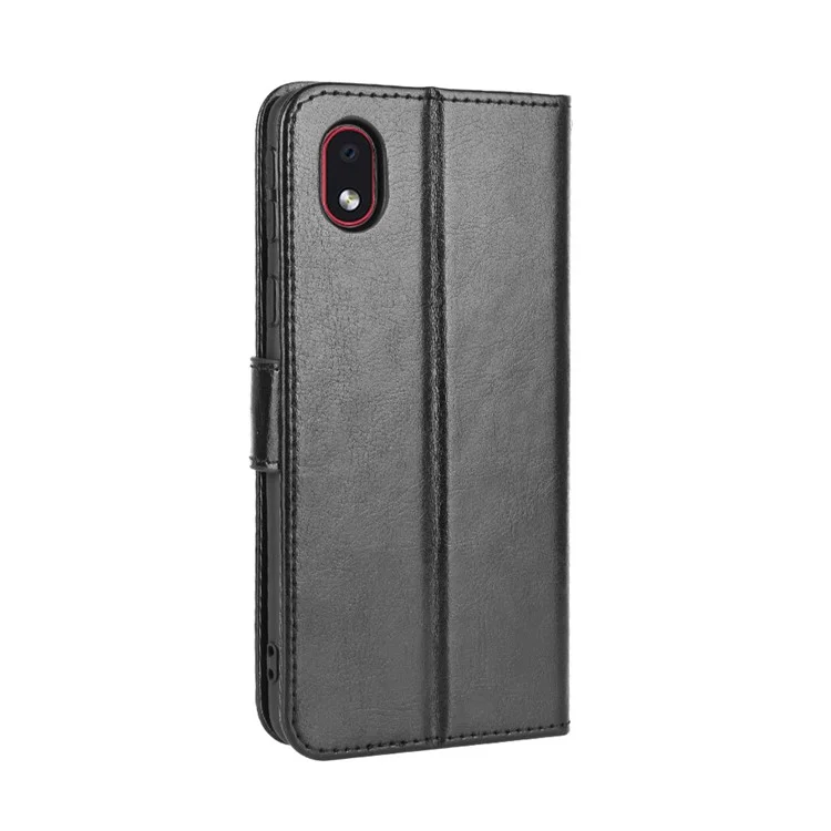 Crazy Horse Textur Wallet Stand Leder Telefonhülle Für Samsung Galaxy A01 Core/M01 Core - Schwarz