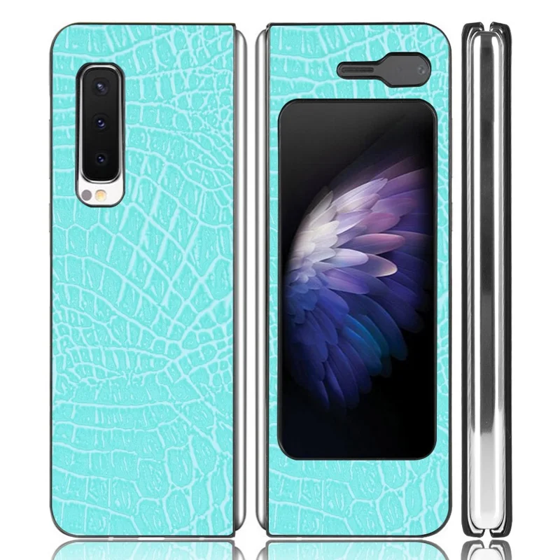 Étui Rigide en PC Avec Revêtement en Cuir PU Effet Crocodile pour Samsung Galaxy Fold 5G / Fold 4G / W20 5G - Bleu Ciel