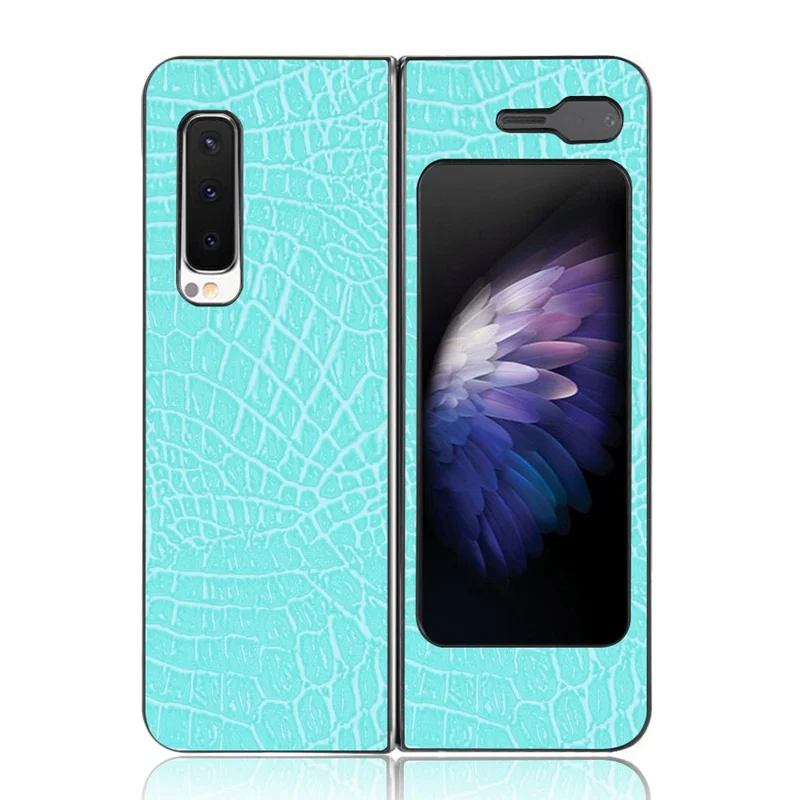 Étui Rigide en PC Avec Revêtement en Cuir PU Effet Crocodile pour Samsung Galaxy Fold 5G / Fold 4G / W20 5G - Bleu Ciel