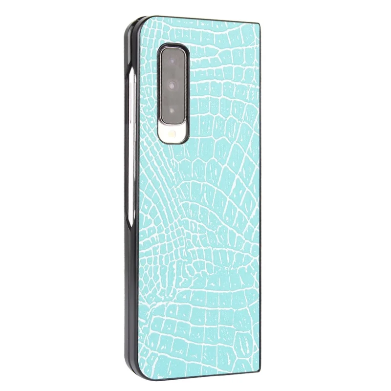 Étui Rigide en PC Avec Revêtement en Cuir PU Effet Crocodile pour Samsung Galaxy Fold 5G / Fold 4G / W20 5G - Bleu Ciel