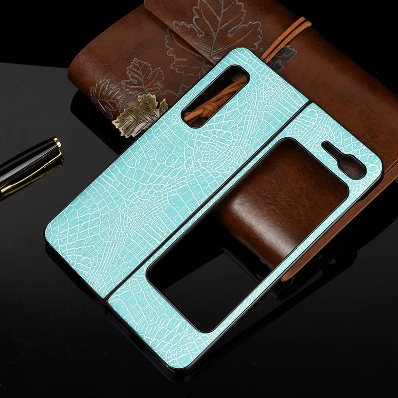 Étui Rigide en PC Avec Revêtement en Cuir PU Effet Crocodile pour Samsung Galaxy Fold 5G / Fold 4G / W20 5G - Bleu Ciel