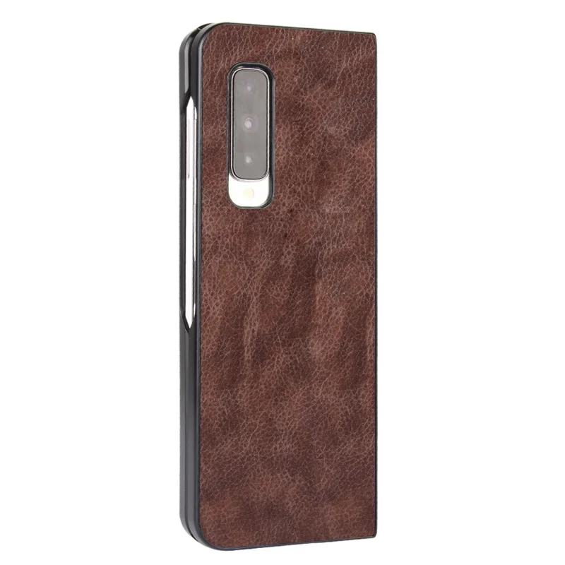 Litchi Skin Leather Coated PC Phone Back Shell for Samsung Galaxy Fold 4G / Fold 5G / W20 5G - Brown