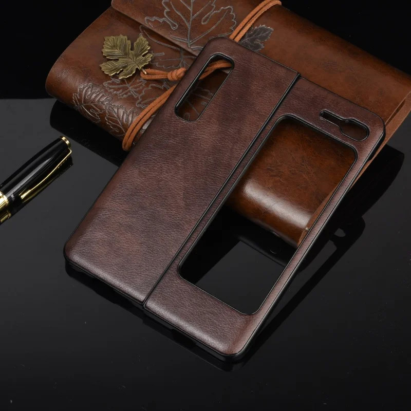 Litchi Skin Leather Coated PC Phone Back Shell for Samsung Galaxy Fold 4G / Fold 5G / W20 5G - Marrón