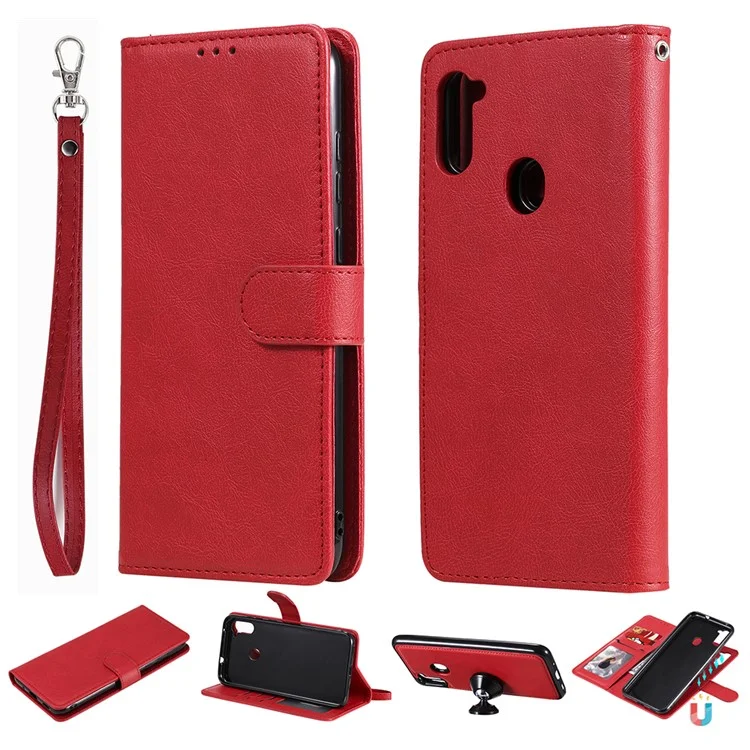 Magnetic KT Leather Series-3 Detachable 2-in-1 Leather Shell for Samsung Galaxy M11 - Red