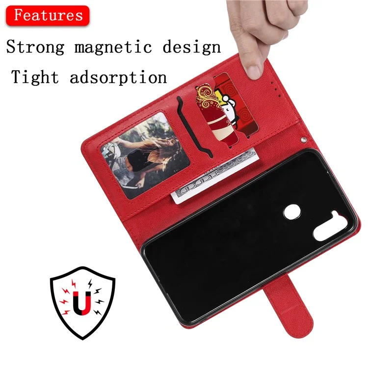 Magnetic KT Leather Series-3 Destreno de Cuero 2-en-1 Desmontable Para Samsung Galaxy M11 - Rojo