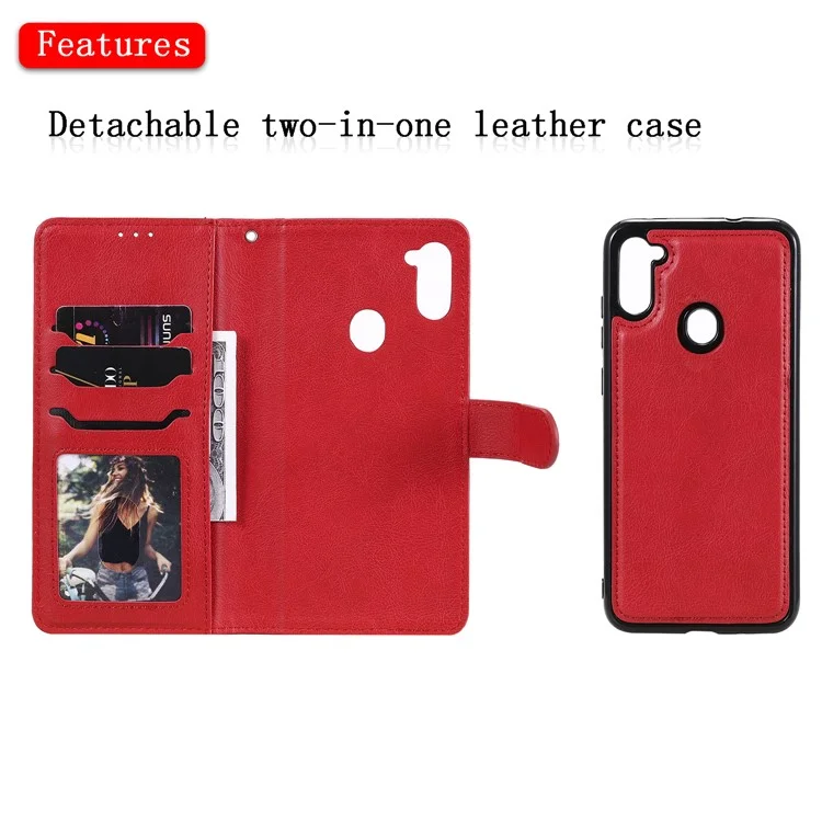 Magnetic KT Leather Series-3 Detachable 2-in-1 Leather Shell for Samsung Galaxy M11 - Red