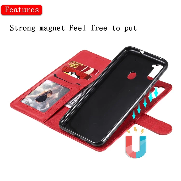 Magnetic KT Leather Series-3 Detachable 2-in-1 Leather Shell for Samsung Galaxy M11 - Red