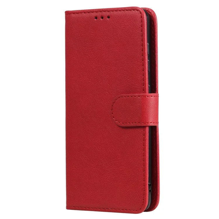 For Samsung Galaxy A41 (Global) Case 2 in 1 Detachable Magnetic Leather Wallet Mobile Cover with Strap - Red