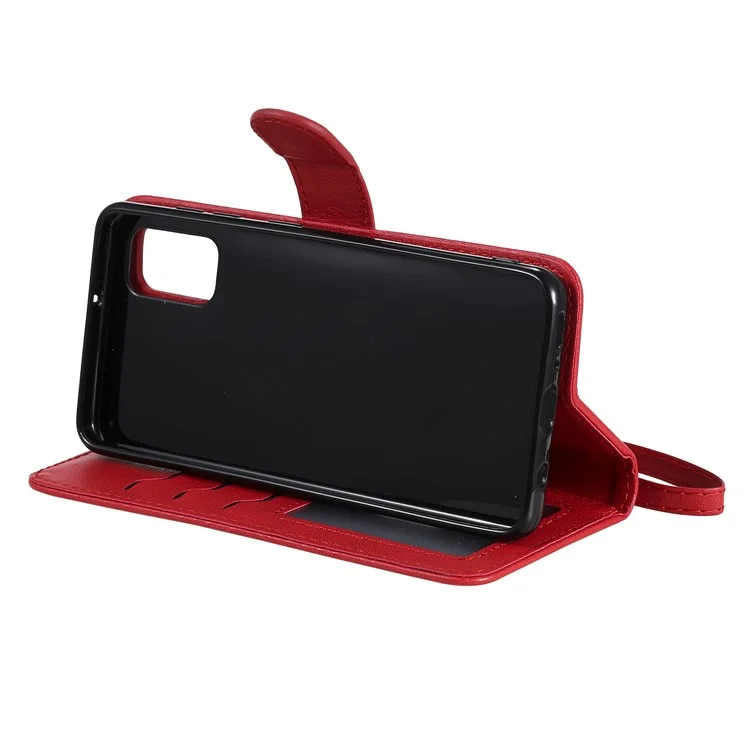 For Samsung Galaxy A41 (Global) Case 2 in 1 Detachable Magnetic Leather Wallet Mobile Cover with Strap - Red