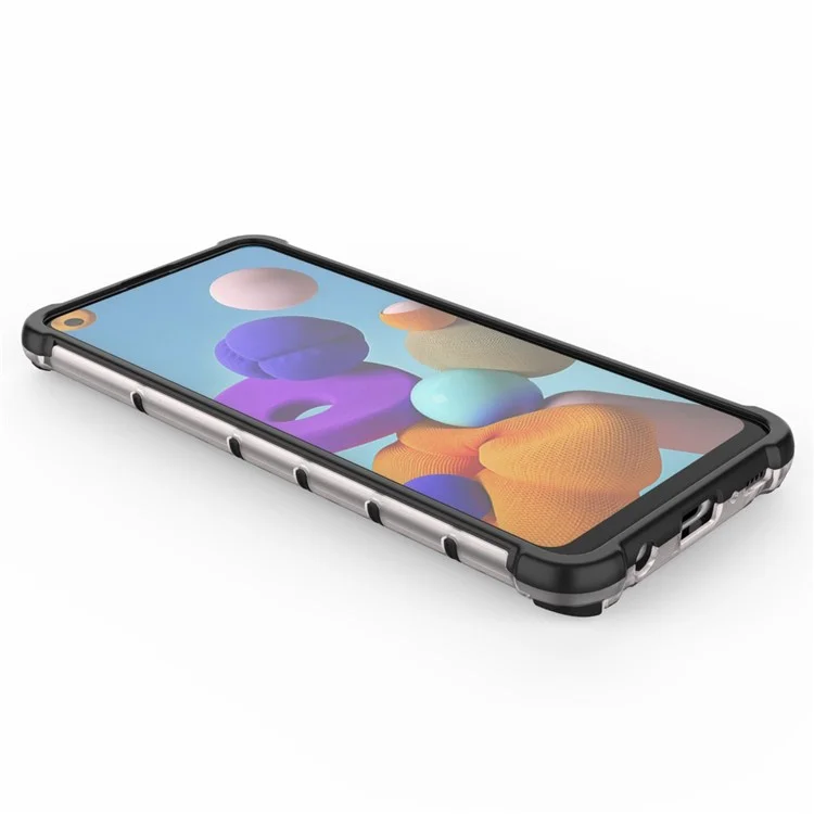 Чехол-гибрид из ТПУ и ПК с медовым сотовым узором для Samsung Galaxy A21s - белый