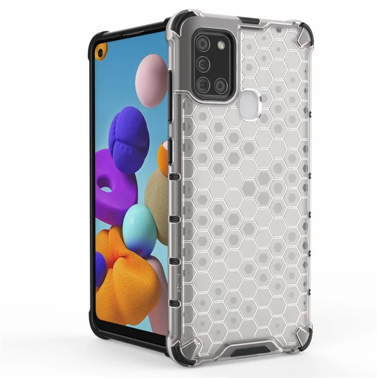 Чехол-гибрид из ТПУ и ПК с медовым сотовым узором для Samsung Galaxy A21s - белый