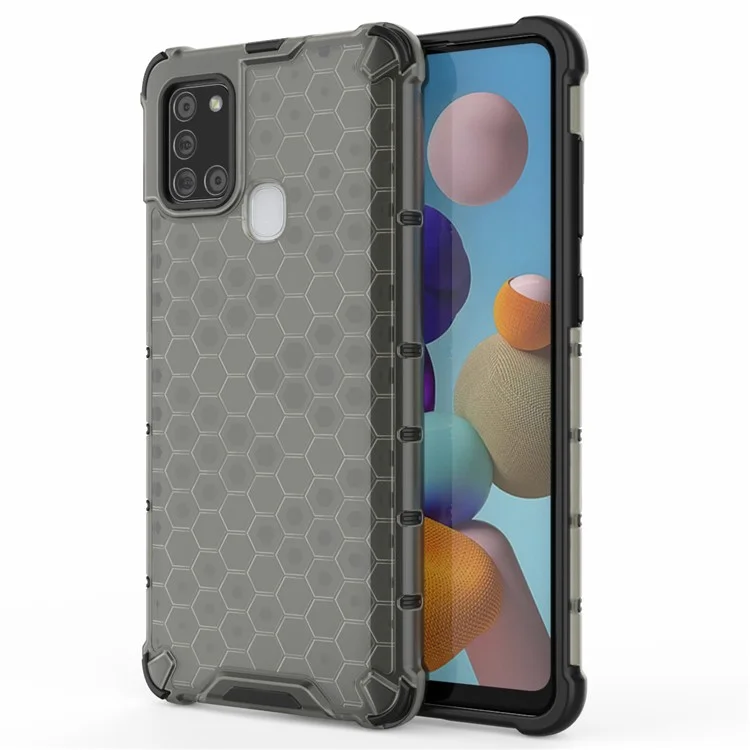 Honeycomb Pattern Shockproof TPU + PC Hybrid Cover for Samsung Galaxy A21s - Black