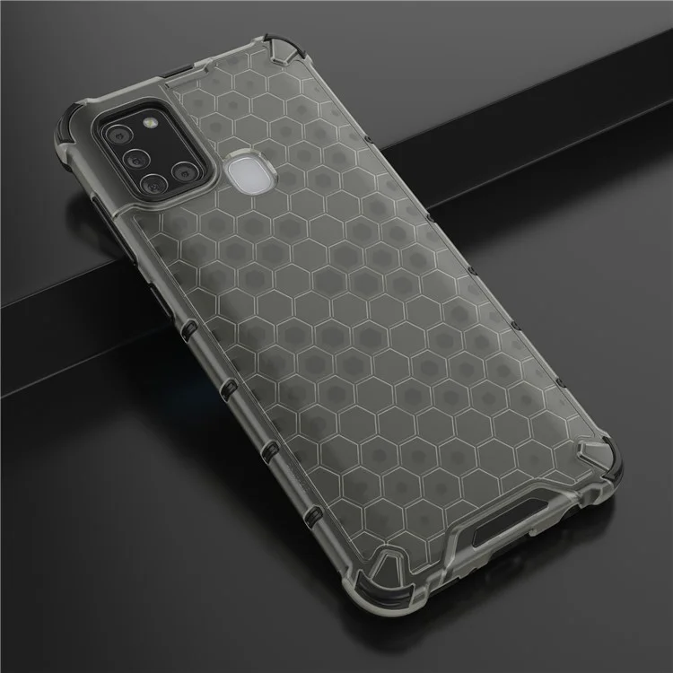 Honeycomb Pattern Shockproof TPU + PC Hybrid Cover for Samsung Galaxy A21s - Black