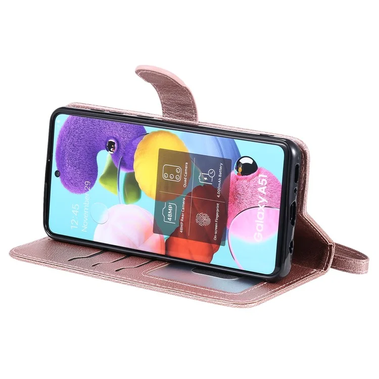 KT Leath Series-3 Étui de Portefeuille en Cuir 2 en 1 PU Pour Samsung Galaxy A51 5G SM-A516 - or Rose