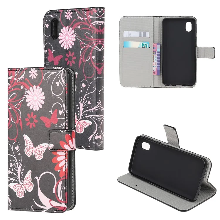 Pattern Printing Wallet Leather Phone Shell for Samsung Galaxy A01 Core - Butterfly and Flower