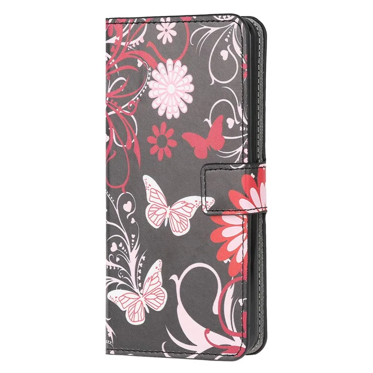 Pattern Printing Wallet Leather Phone Shell for Samsung Galaxy A01 Core - Butterfly and Flower