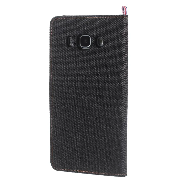 Denim Fabric Skin Stand Leather Case for Samsung Galaxy J5 (2016) - Black