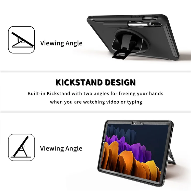 Per Samsung Galaxy Tab S7 T870 T875 / S8 X700 / S9 X710 / S9 FE X510 360° Swivel Kickstand PC + TPU Custodia Tablet con Cinturino per Mano - Nero
