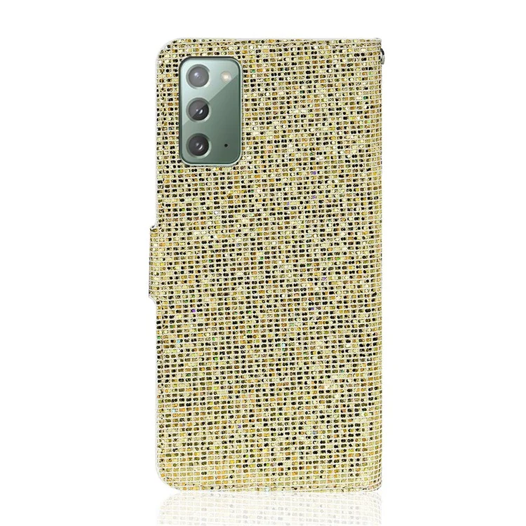 Glitzernde Pulverspleißen Brieftasche Lederschale Für Samsung Galaxy Note20 4G/5G - Gold