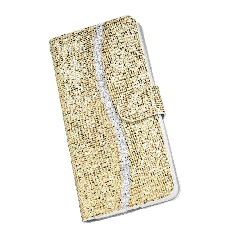 Glitzernde Pulverspleißen Brieftasche Lederschale Für Samsung Galaxy Note20 4G/5G - Gold