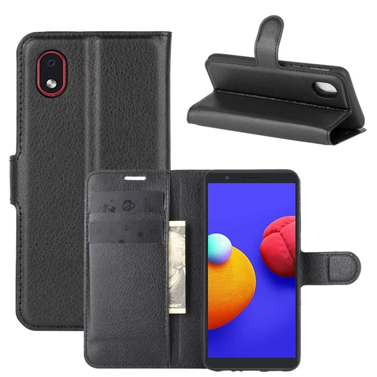 Litchi Grain Unique Design Leather Cover for Samsung Galaxy A01 Core / M01 Core - Black